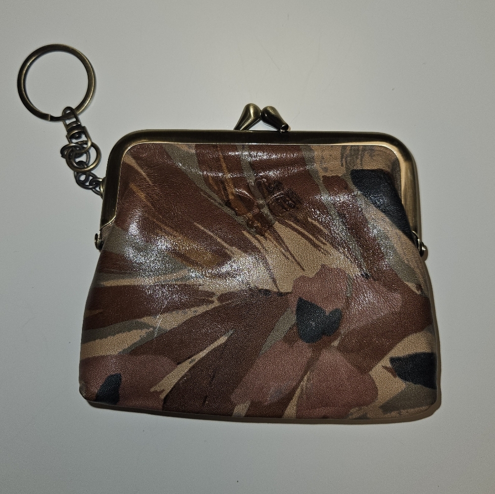Patricia Nash Brown Floral Leather Pouch with Keychain